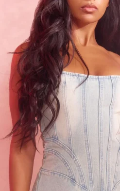 Light Blue Wash Seam Detail Mini Dress