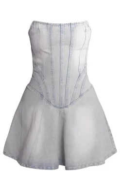 Light Blue Wash Seam Detail Mini Dress