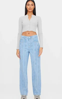 Light Blue Wash Seam Detail Straight Leg Jean