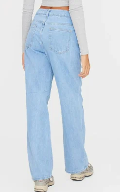 Light Blue Wash Seam Detail Straight Leg Jean