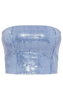 Light Blue Wash Sequin Bandeau Top