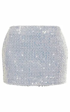 Light Blue Wash Sequin Denim Mini Skirt
