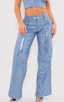 Light Blue Wash Sequin Wide Leg Jean