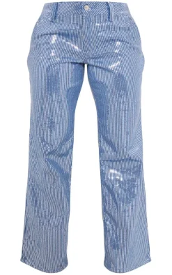 Light Blue Wash Sequin Wide Leg Jean