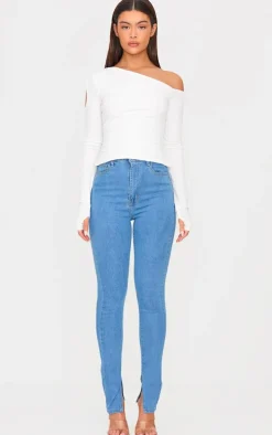 Light Blue Wash Side Split Hem Skinny Jeans