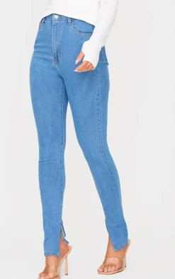 Light Blue Wash Side Split Hem Skinny Jeans