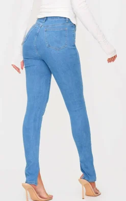 Light Blue Wash Side Split Hem Skinny Jeans