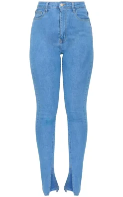 Light Blue Wash Side Split Hem Skinny Jeans