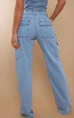 Light Blue Wash Slim Fit Cargo Pocket Boyfriend Jeans