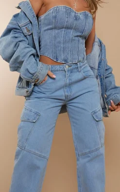 Light Blue Wash Slim Fit Cargo Pocket Boyfriend Jeans