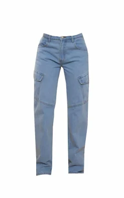 Light Blue Wash Slim Fit Cargo Pocket Boyfriend Jeans