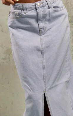 Light Blue Wash Statement Slit Denim Maxi Skirt