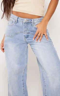 Light Blue Wash Western Detail Wide Leg Jeans