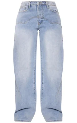 Light Blue Wash Western Detail Wide Leg Jeans