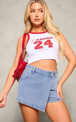 Light Blue Wrap Front Denim Mini Skort