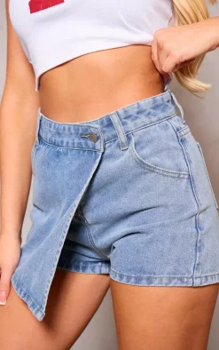Light Blue Wrap Front Denim Mini Skort