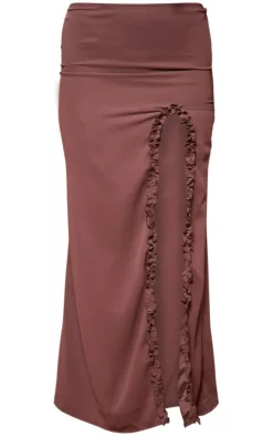 Light Brown Chiffon Split Hem Maxi Skirt