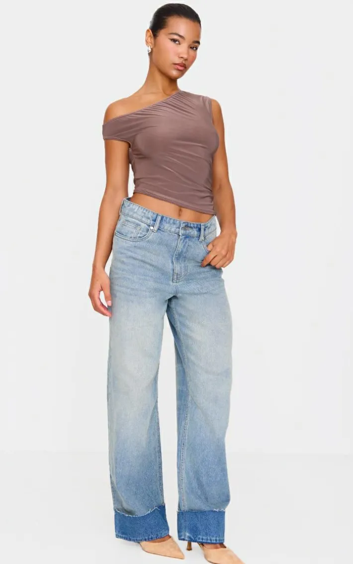 Light Brown Slinky Asymmetric Long Top