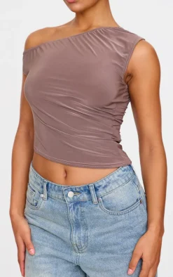 Light Brown Slinky Asymmetric Long Top