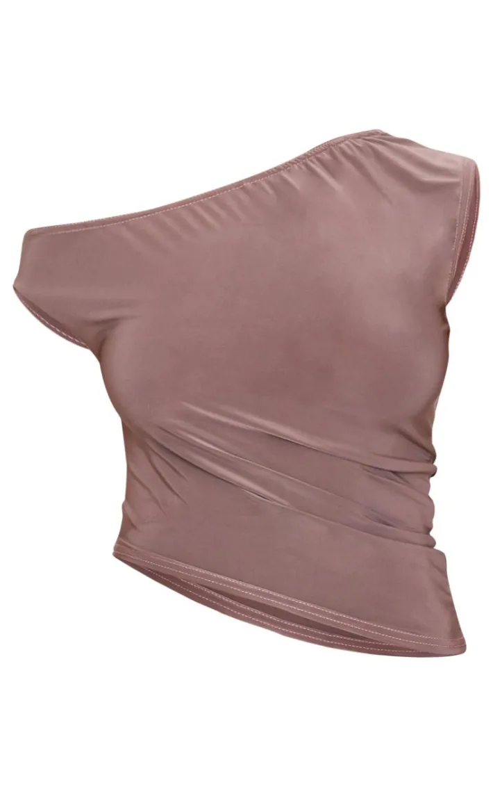 Light Brown Slinky Asymmetric Long Top