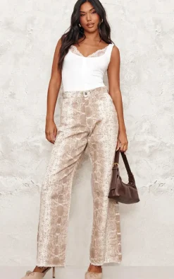 Light Brown Snake Print Wide Leg Jeans