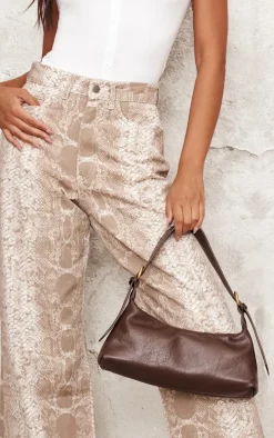 Light Brown Snake Print Wide Leg Jeans