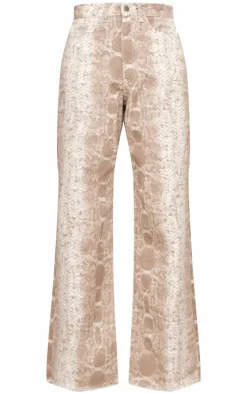 Light Brown Snake Print Wide Leg Jeans