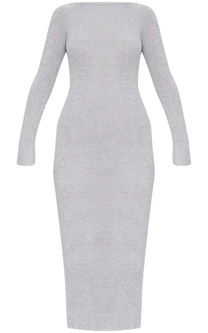 Light Grey Bobble Knit Long Sleeve Maxi Dress