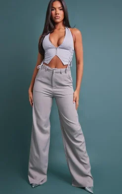 Light Grey Cargo Lace Up Side Zip Up Crop Top