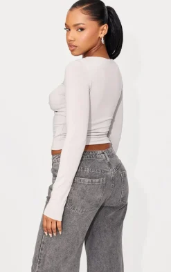 Light Grey Contour Jersey Cut Out Detail Long Sleeve Top