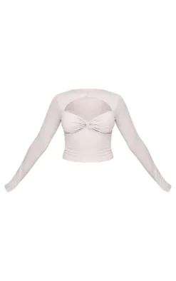 Light Grey Contour Jersey Cut Out Detail Long Sleeve Top