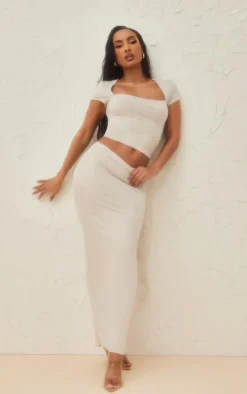 Light Grey Faux Suede Maxi Skirt