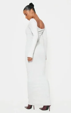 Light Grey Heavy Rib Square Neck Maxi Dress