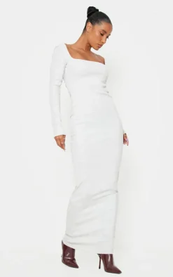 Light Grey Heavy Rib Square Neck Maxi Dress