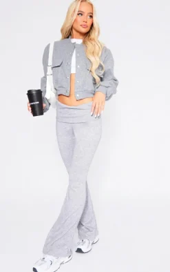 Light Grey Marl Fold Over Waist Flared Pants