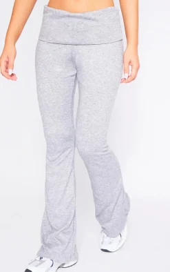 Light Grey Marl Fold Over Waist Flared Pants