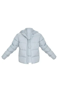 Light Grey Padded Panel Puffer Hooded Jacket