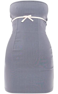 Light Grey Pin Stripe Bow Bandeau Bodycon Dress