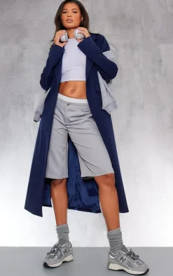 Light Grey Pinstripe Double Waistband Tailored Oversized Jorts