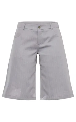 Light Grey Pinstripe Double Waistband Tailored Oversized Jorts