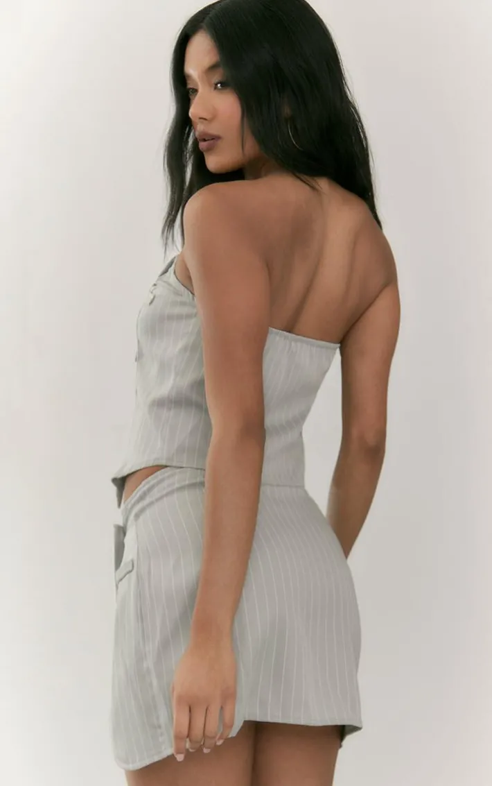 Light Grey Pinstripe Foldover Bandeau Top