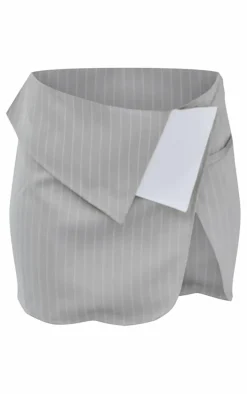 Light Grey Pinstripe Foldover Split Mini Skirt