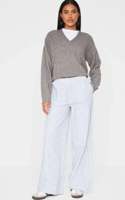 Light Grey Pinstripe Woven Slouchy Straight Leg Pants