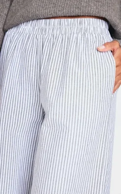 Light Grey Pinstripe Woven Slouchy Straight Leg Pants