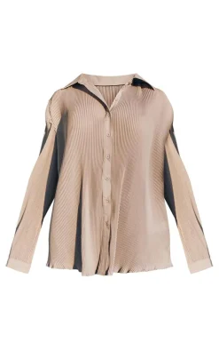 Light Grey Plisse Button Front Oversized Shirt