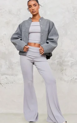 Light Grey Rib Foldover Low Rise Flared Pants