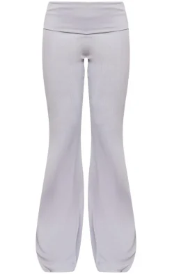 Light Grey Rib Foldover Low Rise Flared Pants