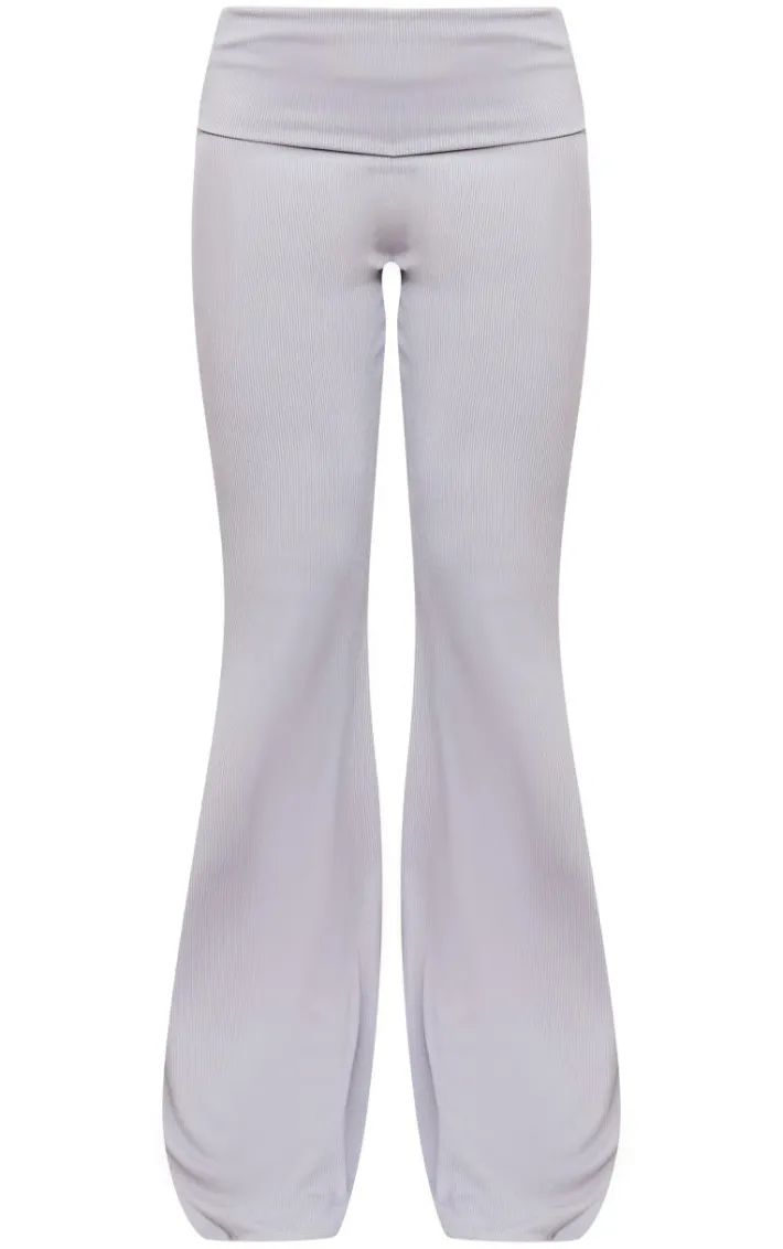 Light Grey Rib Foldover Low Rise Flared Pants