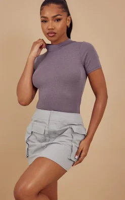 Light Grey Ripstop Pocket Cargo Mini Skirt