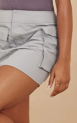 Light Grey Ripstop Pocket Cargo Mini Skirt